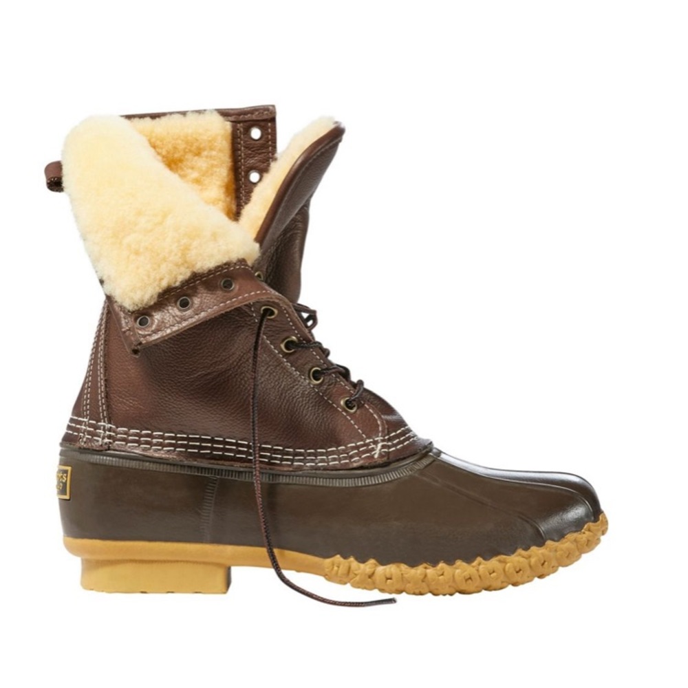 LL bean shearling sheepskin duck boot brown leather